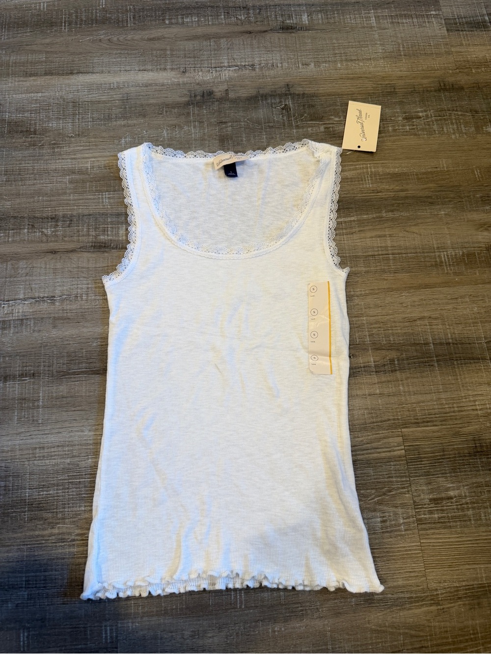 Universal Thread White Lace-Trim Ribbed Tank Top